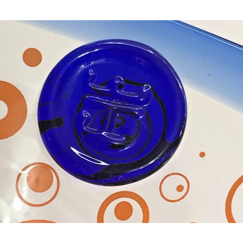 Kosta Boda Handblown Martini Margarita Glass Royal Caribbean Blue Orange Circles - Picture 3 of 5